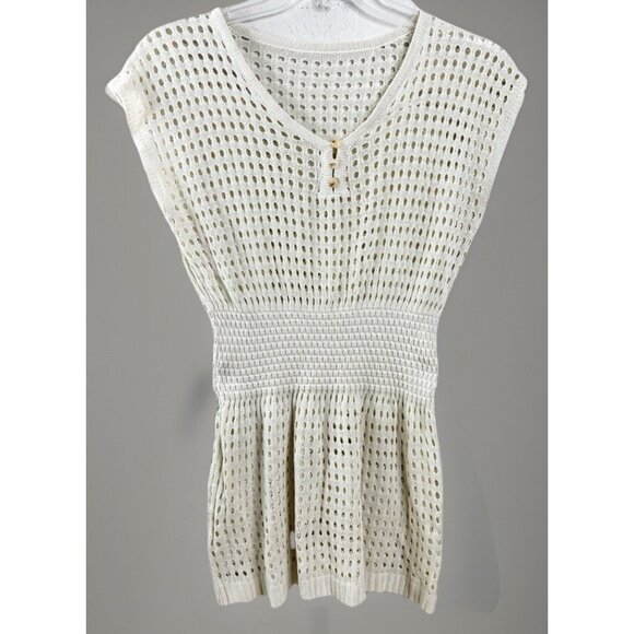 Boho Crochet Eyelet Coverup  Layer Top (See Measurements For Size) Beige EUC - Picture 1 of 8